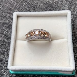 Silver plated ring with champagne stones